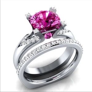 New 2pc Set 925 Sterling Silver Sapphire Ring